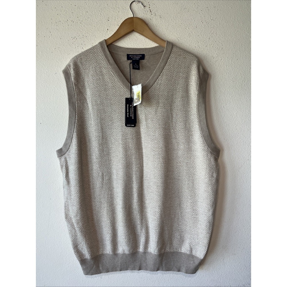 Roundtree Yorke Sweater Vest Men XL Cream Wool Blend Washable Wool Preppy New